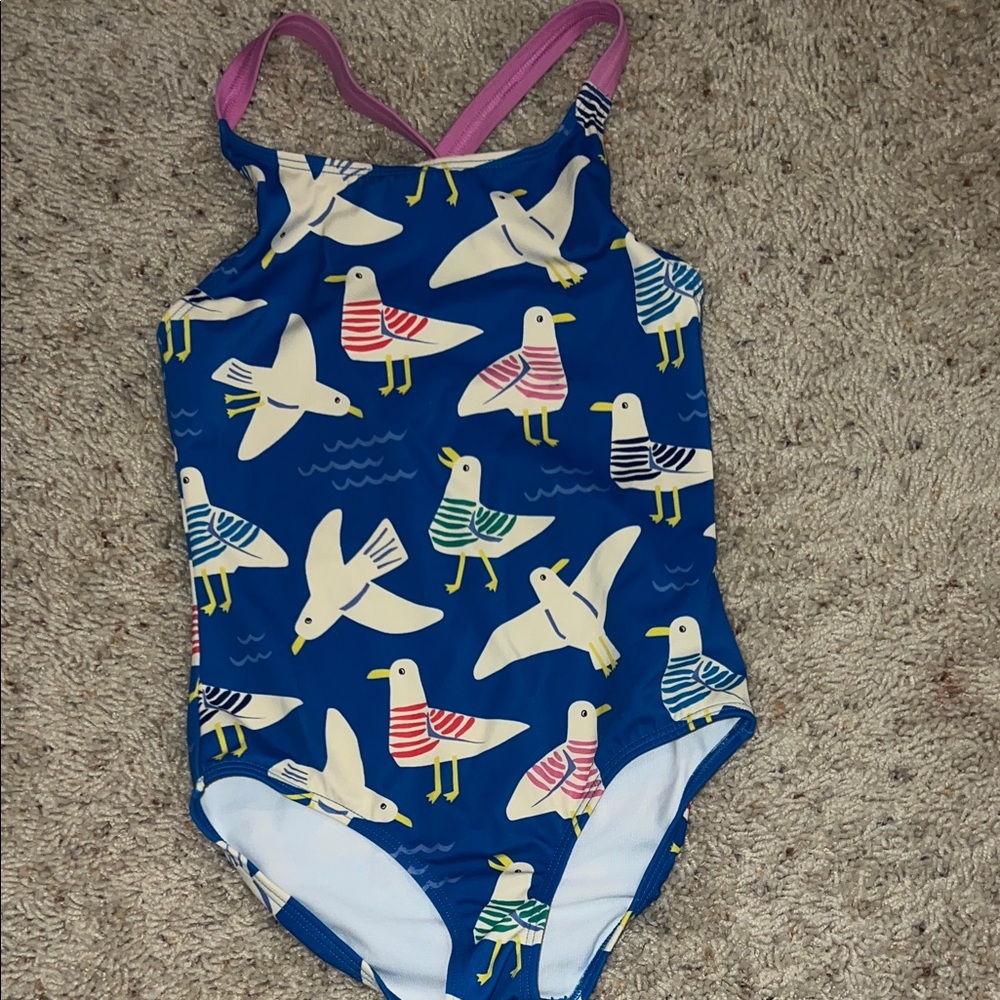 Mini Boden Kids Blue Seagull Print Swimsuit